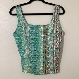 Vintage Y2K Artsy Abstract Festival Patchwork Blue Lace Fairy Sleeveless Top M